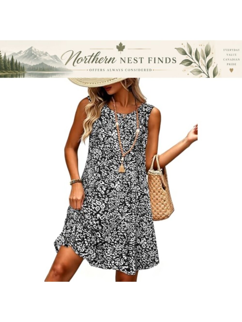 Sleeveless Flowy Tank Sundress with Pockets A-Line Midi Beach Dress